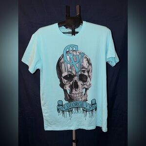 Avenue George V Paris Rhinestone Skull Tee – Baby Blue (Large) 💎💀